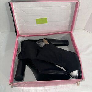 Black Open-Toe Stretch Sock High Heel Ankle Boots Size 9.5